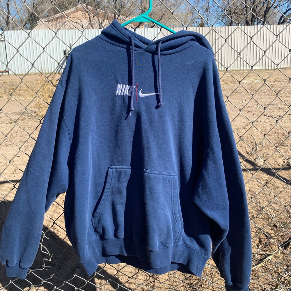 Vintage Nike Sport Blue Hoodie Swoosh Embroidery